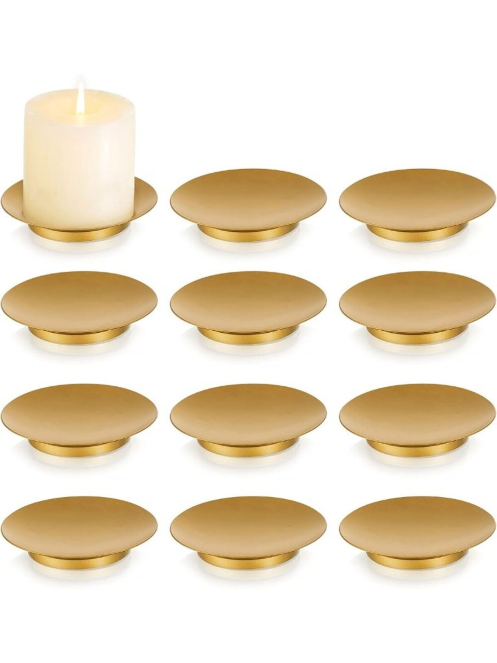 12-Pack Gold Iron Candle Plates - Small Decorative Trays for Pillar Candles